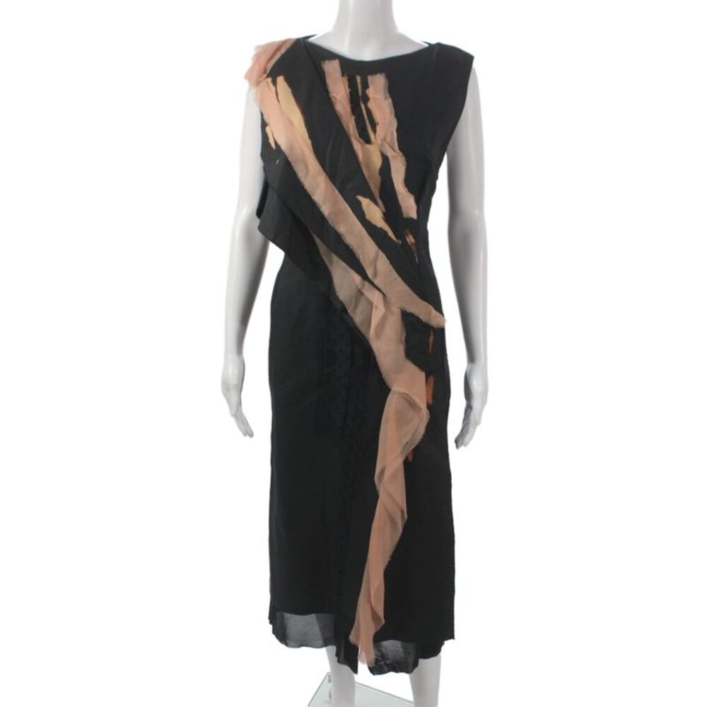 Bottega Veneta Women Sheath Dress Black Cotton Boat Neck Sleeveless Long Size M